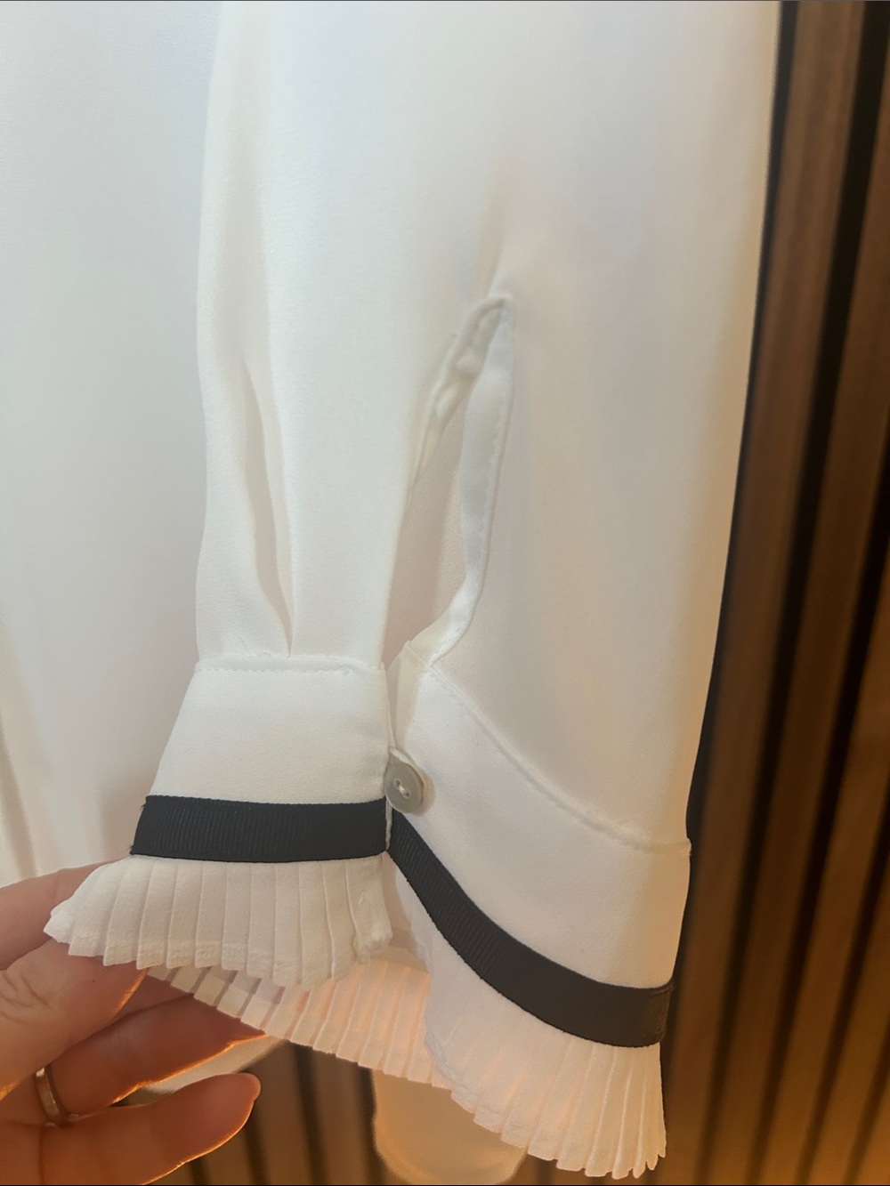 Zara White Blouse with Black Trim and Thin Tie - Picture 3 of 5